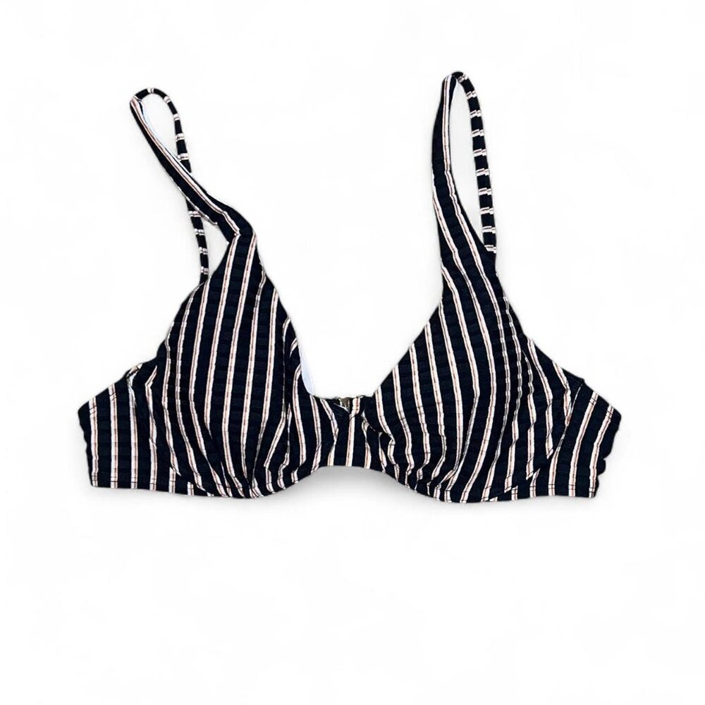 Black Striped Women's Teen Padded Bikini Top
